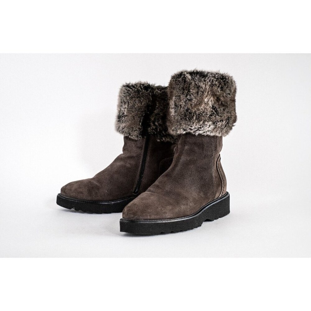 Aquatalia Waterproof Boots Womens 7.5 US Suede Fur Trim Mid-Calf Cold Weather